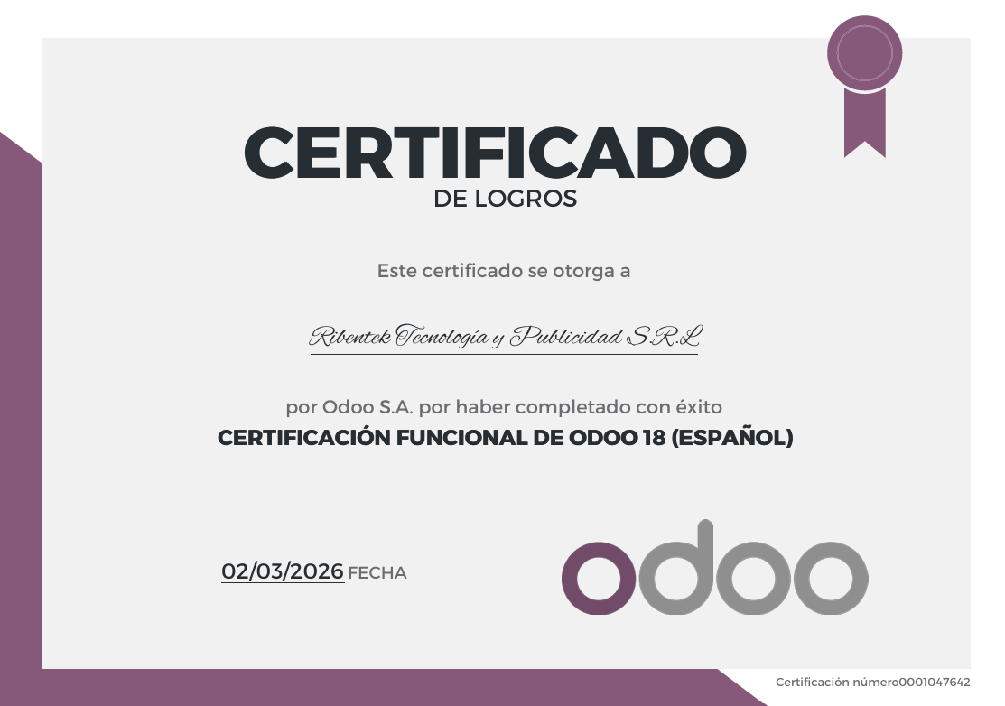 Odoo Official Certificate Ribentek